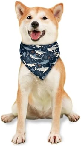 Howilath Cute Shark Floral Dog Birthday Bandana, Double Sided Triangle Dog Bandanas for Small to Large Dogs, Cats, Pets