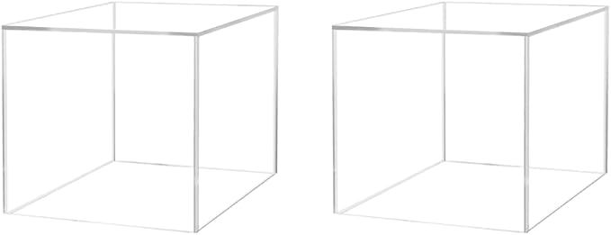 2 Pack Baseball Display Box Clear Acrylic Cube 4" Square Memorabilia Showcase Dust Cover Ball Protector No Base 1 Side Open No Assembly by Marketing Holders