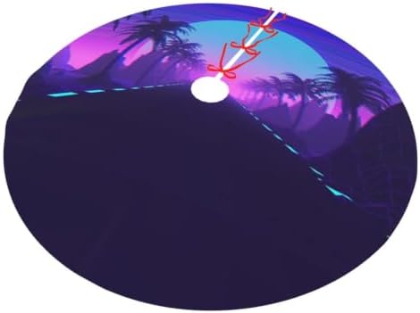 Christmas Tree Skirt, Soft Polyester Xmas Tree Skirts with Ribbon Ties, Rustic Farmhouse Holiday Party Decorations Inspired 80'S Scene Synthwave Retrowave Music 36"
