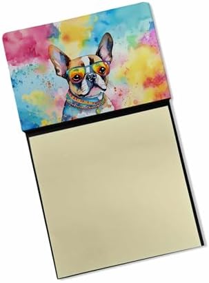 Caroline's Treasures Boston Terrier Hippie Dawg Sticky Note Holder Refillable Dispenser Self-Sticky Note Pads, Memo Pads Blank Desk Accessories