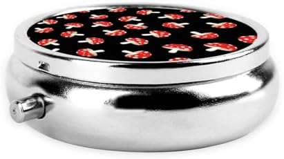 Mini Pill Box, Portable Round Organizer for Daily Vitamins, Travel Pill Case Pocket Purse Use, Waterproof Design for Men Women, Cute Cartoon Red Mushrooms