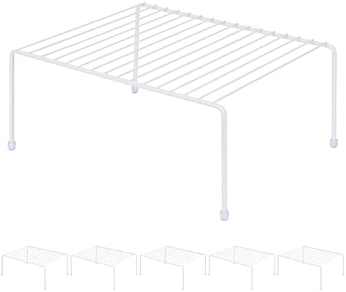 SIBAO Set of 6 Kitchen Cabinet Storage Shelf Rack - (13.1 x 10.2 Inch) /Plastic Feet - Steel Metal - Rust Resistant Finish - Cups, Dishes, Cabinet & Pantry Organization (White)