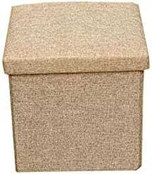 Storage Ottoman Bench for Living Room Small 38x38x38cm Footstool with Linen Fabric Pouf Removable Lid Portable and Stylish Furniture for Dorm Office Couch Ideal for Resting Storage and Pets