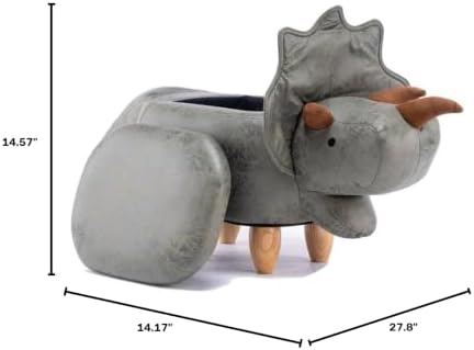 Home 2 Office Dinosaur Ottoman with Storage for Bedroom, Playroom, Nursery or Recreation Room Decor, Soft Animal-Shaped Ottoman with Wooden Legs