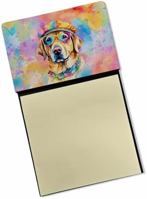 Caroline's Treasures Yellow Labrador Hippie Dawg Sticky Note Holder Refillable Dispenser Self-Sticky Note Pads, Memo Pads Blank Desk Accessories