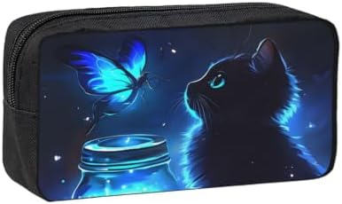 Black Cat Pattern Large Pencil Case, Durable Pen Bag Zipper Organizer Pouch for Office Travel for Women Men