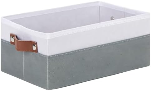 DULLEMELO Small Storage Basket for Organizing, Grey Basket Cloth Storage Bins for Shelves, Foldable Fabric Bins for Home Storage and Organization, White&Deep Grey, 1-Pack