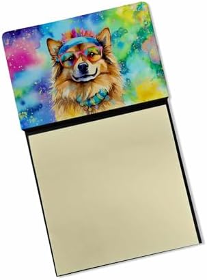 Caroline's Treasures Hippie Dawg Sticky Note Holder Refillable Dispenser Self-Sticky Note Pads, Memo Pads Blank Desk Accessories
