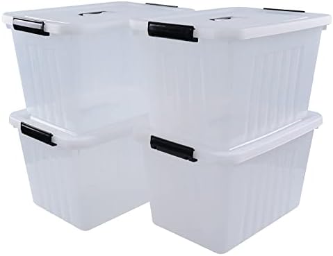 Farmoon 20 Quart Clear Latching Storage Bin, 4 Packs Lidded Storage Boxes
