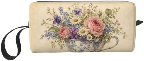 Teacup Small Makeup Bag, 600D Oxford Cosmetic Pouch for Women | Teacup Cosmetic Bag and Toiletry Pouch with Double-Sided Print and Foam Padding for Women, Travel, Gym, Weekend and Daily Use
