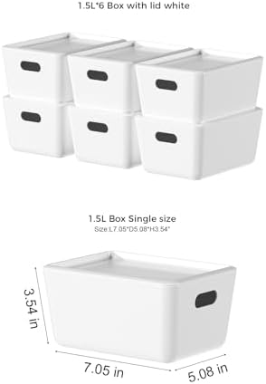 12 Pack White Storage Bins with Lids, PET Plastic Pantry Organizers and Storage, Small Storage Bins for Kitchen, Fridge, Bathroom, Office