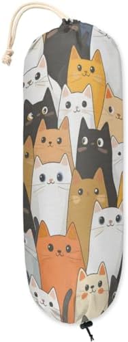 Pardick Plastic Bag Holder Cute Cartoon Cats Wall Mount Grocery Bag Holder Wasgable Plastic Bag Dispenser Garbage Bag Organizer for Home Kitchen Decor, Gifts for Women Mom Family Friends,A-1