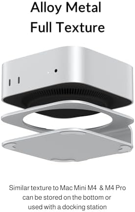 Mac mini M4/M4 Pro Stand, Aluminum Cooling Mount with Power Button Access | Aluminum Mac mini M4 Stand with Cooling Design, Power Button Access, Anti-Slip Pad, Compatible with 2024 Mac mini M4/M4 Pro