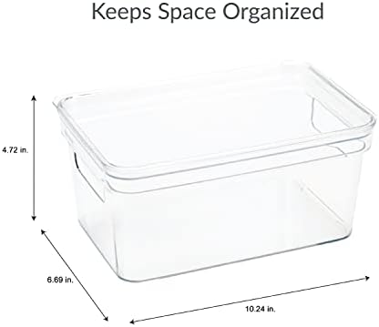 Simplify 4 Pack Small Lidded Storage Bin | Dimensions: 10.24" x 6.7" x 4.72" | Multipurpose | Great For Bathroom, Office, Kitchen | Lidded | Home Organization | Clear