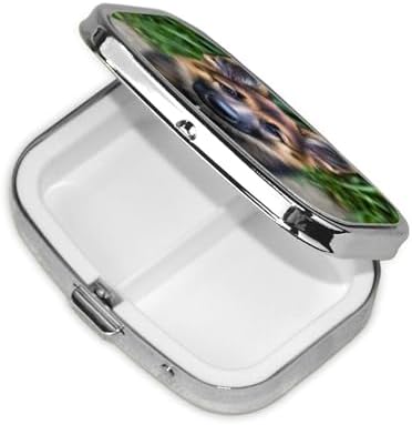 Pill Box 2 Compartment Medicine Pill Case for Pocket or Purse Mini Metal Pill Holder Cute German Shepherd Pill Case Vitamin Organizer Portable Travel Pill Container to Hold Supplements Vitamins