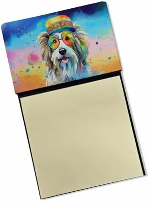 Caroline's Treasures Bearded Collie Hippie Dawg Sticky Note Holder Refillable Dispenser Self-Sticky Note Pads, Memo Pads Blank Desk Accessories