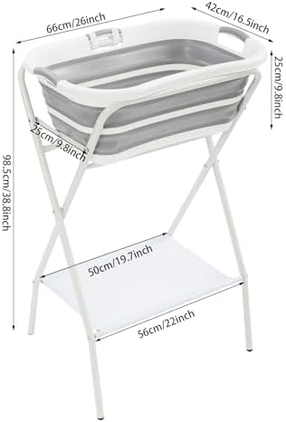 Dog Bathtub Washing Station for Small & Medium Dogs & Cats Indoor & Outdoor | Elevated Foldable Pet Bath Tub, Stand & Safety Belt, Bottom Storage Rack, Drain Plug & Brushes, Portable Raised Tub