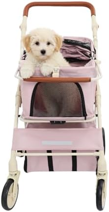 Foldable Pet Stroller Cart,Double Layer Dog&Cat Stroller for Pets (PK,PK) | Portable Pet Travel Cart with Storage, 360° Wheels & Safety Brake for Small Dogs, Cats, Outdoor Walks and Trips