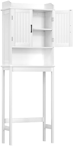 Yardenaler Over-The-Toilet Storage Shelf with Doors, Bathroom Freestanding Space Saver Organizer with Adjustable Shelf, White