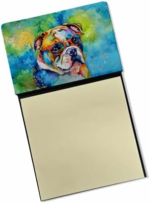 Caroline's Treasures English Bulldog Hippie Dawg Sticky Note Holder Refillable Dispenser Self-Sticky Note Pads, Memo Pads Blank Desk Accessories