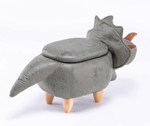 Home 2 Office Dinosaur Ottoman with Storage for Bedroom, Playroom, Nursery or Recreation Room Decor, Soft Animal-Shaped Ottoman with Wooden Legs