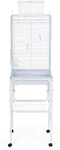 Prevue Pet Products Bird Cage Stand with Shelf Toys - M, White | Small to Medium Metal Cage Stand with Rolling Wheels, Bird Stands for Inside with Storage