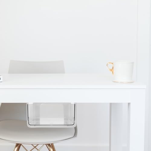 Desk Organizer Drawer Storage Box for Home Office, White Pet and Hips Material with Large Capacity, Strong and Easy to Install Storage Solution for Notes and Chargers