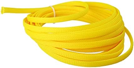 Othmro 5m/16.4ft PET Expandable Braid Cable Sleeving Flexible Wire Mesh Sleeve Yellow,Cord Management for Home Office