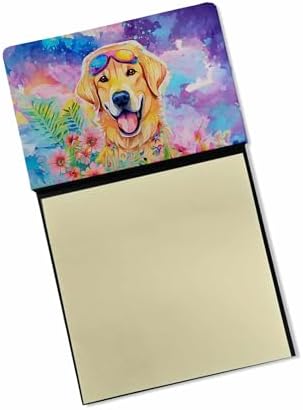 Caroline's Treasures Yellow Labrador Hippie Dawg Sticky Note Holder Refillable Dispenser Self-Sticky Note Pads, Memo Pads Blank Desk Accessories