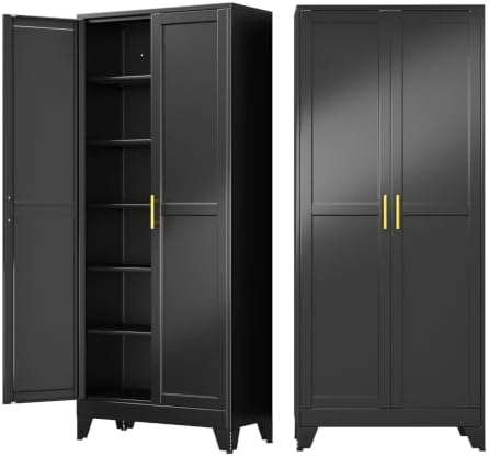 75" Metal Garage Storage Cabinet with 2 Doors, 5 Adjustable Shelves