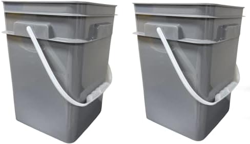 House Naturals 4 Gallon Square Food Grade Plastic Bucket with Lid, Made in USA (Pack of 2) BPA Free (Grey)