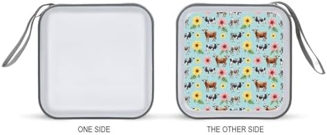 Protective 40-Disc CD/DVD Wallet Cow Flowers Print, Hard Plastic Storage Binder with Handle, Portable Organizer for Car Office Travel