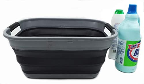 SAMMART 17.5L (4.6 Gallon) Collapsible/Foldable/Pop Up/Portable Washing Tub/Storage Basket, Water Capacity 13.5L/3.5 Gallon (2, Grey/Black (Set of 2))