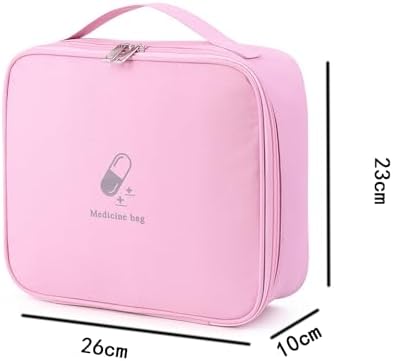 Large First Aid Bag Empty, Portable Travel Pill Bag Double Zipper First Aid Pouch with Handle for Family Outdoors Hiking Camping Car Office Workplace (Pink)