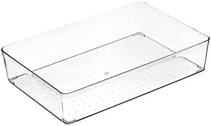 Acouto Drawer Storage Trays Transparent Plastic Drawer Storage Divid Box for Kitchen Large Rectangle Clear Box – PET Material, Stackable, Dividers, Fits Standard Drawers (14.5 X .5 X (Large Square