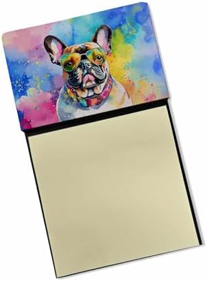 Caroline's Treasures French Bulldog Hippie Dawg Sticky Note Holder Refillable Dispenser Self-Sticky Note Pads, Memo Pads Blank Desk Accessories
