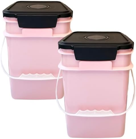 House Naturals 4 Gallon Square Food Grade Plastic Bucket with Lid, Made in USA (Pack of 2) (Pink)