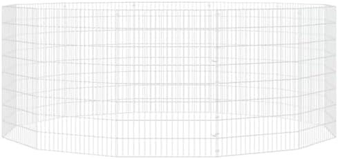 Silver 12-Panel Collapsible Galvanized Iron Dog Kennel Octagonal Pen 31.5" H x 21.3" D x W Lightweight Outdoor Indoor Puppy Crate for Yard Garden Patio