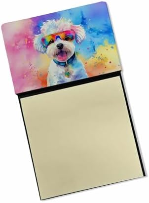 Caroline's Treasures Bichon Frise Hippie Dawg Sticky Note Holder Refillable Dispenser Self-Sticky Note Pads, Memo Pads Blank Desk Accessories