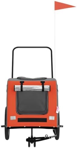 Pet Bike Trailer for Small Dogs, Foldable Bicycle Cargo Trailer with Quick-Release Wheels and Safety Flag, Orange and Gray