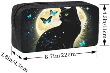 Black Cat And Butterfly Large Pencil Case, Durable Pen Bag Zipper Organizer Pouch for Office Travel for Women Men