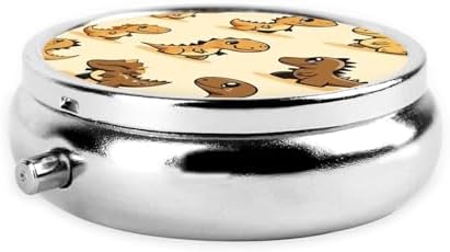 Pill Box 3 Compartment Medicine Pill Case for Pocket or Purse Mini Metal Pillcase Cute Dinosaur Pill Holder Vitamin Organizer Portable Travel Pills Container to Hold Supplements Vitamins