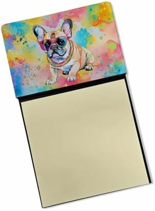 Caroline's Treasures French Bulldog Hippie Dawg Sticky Note Holder Refillable Dispenser Self-Sticky Note Pads, Memo Pads Blank Desk Accessories