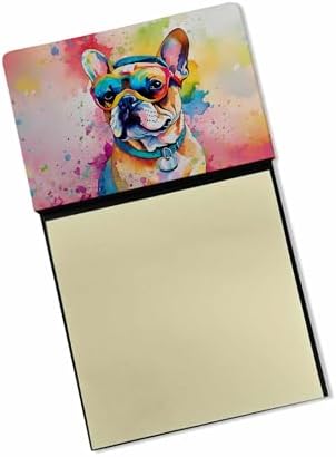 Caroline's Treasures French Bulldog Hippie Dawg Sticky Note Holder Refillable Dispenser Self-Sticky Note Pads, Memo Pads Blank Desk Accessories