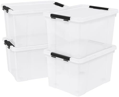 50 Quart Large Storage Box, Clear Storage Bin with Wheels, 4-Pack