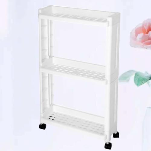 Gap Storage Tower 3-Tier PP Slide out Rack for Narrow Spaces | Movable White Design, Home or Kitchen Use, Bath and PET Supply Organizer, Practical Slim Cupboard Solution
