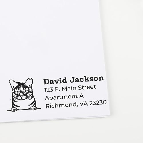Australian Mist Cat Custom Return Address Stamp for Envelopes & Letters | Personalized Self-Inking Decorative Mailing Stamper | Handcrafted Feline Design Home Office Postal Rubber Seal 7/8 x 2-1/4