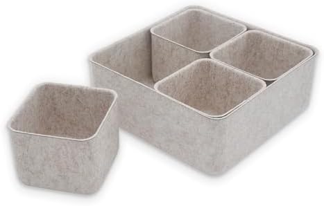 Welaxy 5pc Desk Drawer Organizers Storage Bin Closet Cabinet Box, Oatmeal
