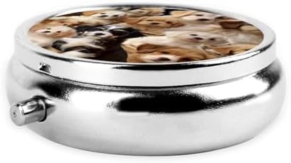 Cute Pet Dogs Pill Box with Mirror 3 Compartment Decorative Pill Case for Purse or Pocket Small Round Pill Organizer Weekly Metal Medicine Tablet Vitamin Holder Travel Gift