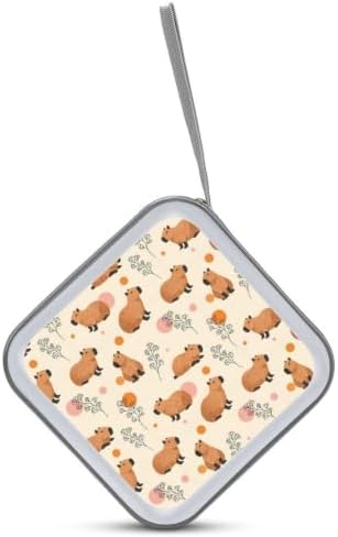 DVD Case 40 Capacity Floral Capybaras CD Holder Organizer Zipper Wallet | Disc Collection Storage Bag for Music Movie Game, Floral Capybaras Hard Plastic, Hand Strap